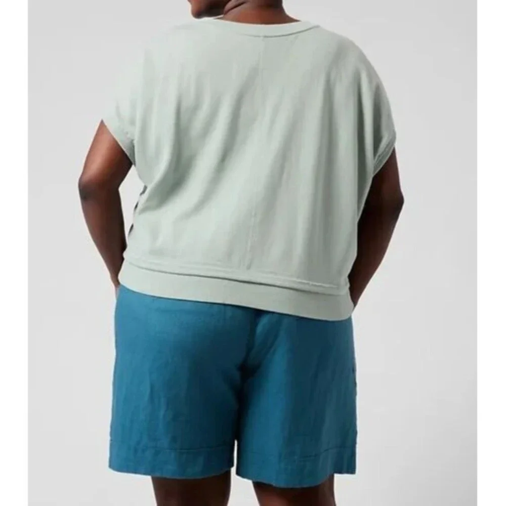 ✨2/$20 Athleta Sundown Shirred Pale Blue Pullover SS Sweatshirt Plus Size 3X - Picture 5 of 10
